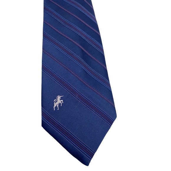 Vintage Bronzini Tie Textured Stripe Blue Horse Unicorn Logo Rockabilly 60s 70s - Picture 3 of 8